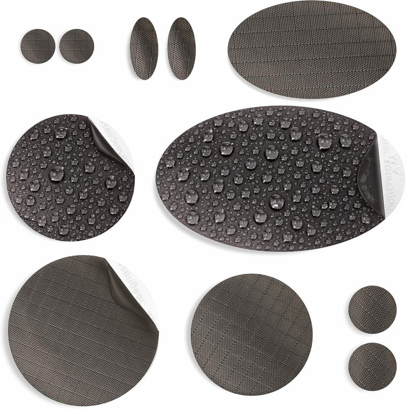 aZengear Repair Patches for Jackets, Tent, Shoe Toe, Air Mattress, Inflatables, PVC Gear - Waterproof, Self-Adhesive, Tear-Cold-Heat-Resistant, Down Puffer Coat (11 Pcs, Charcoal Brown) - Image 1